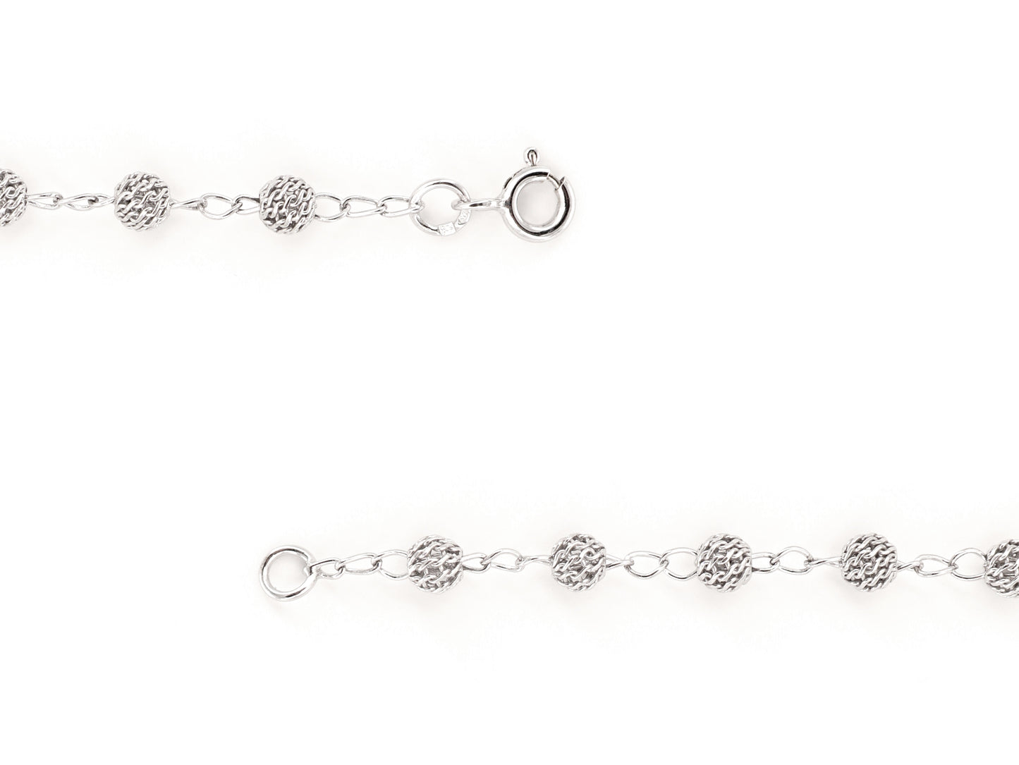 Colar Terço Filigrana Contas Rendilhadas, Filigrana Portuguesa, Prata de Lei 925 - Medidas Cruz, Vista de Frente - Pormenor Fecho