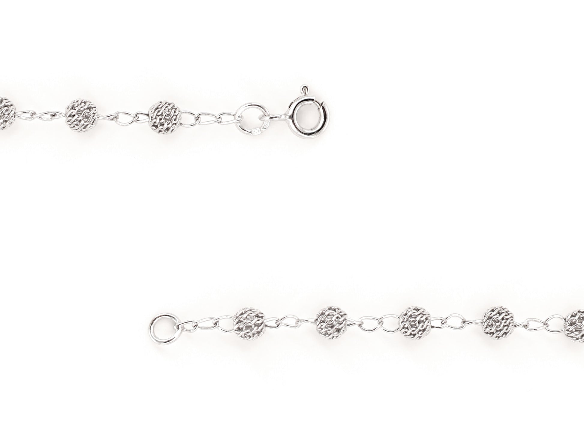 Colar Terço Filigrana Contas Rendilhadas, Filigrana Portuguesa, Prata de Lei 925 - Medidas Cruz, Vista de Frente - Pormenor Fecho