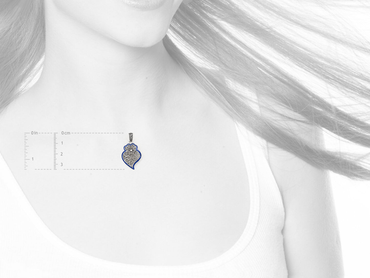 Medalha Coração de Viana com Rebordo Azul, Filigrana Portuguesa, Prata de Lei 925 - Medidas e Proporção