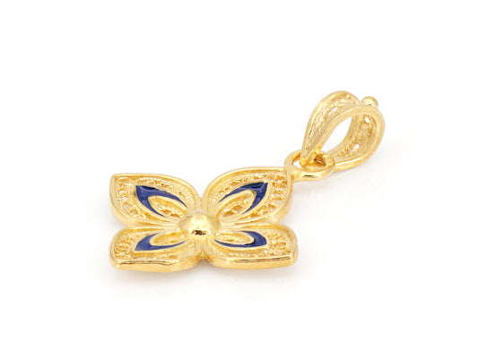 Medalha Flor Clássica com Esmalte, Filigrana Portuguesa, Prata de Lei 925 Dourada - Perspectiva