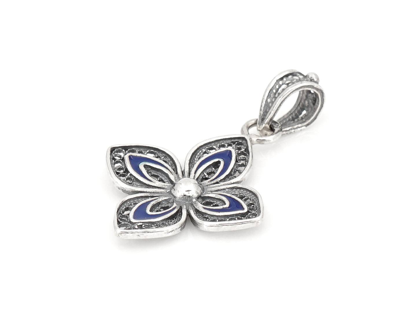 Medalha Flor Clássica com Esmalte, Filigrana Portuguesa, Prata de Lei 925 - Perspectiva