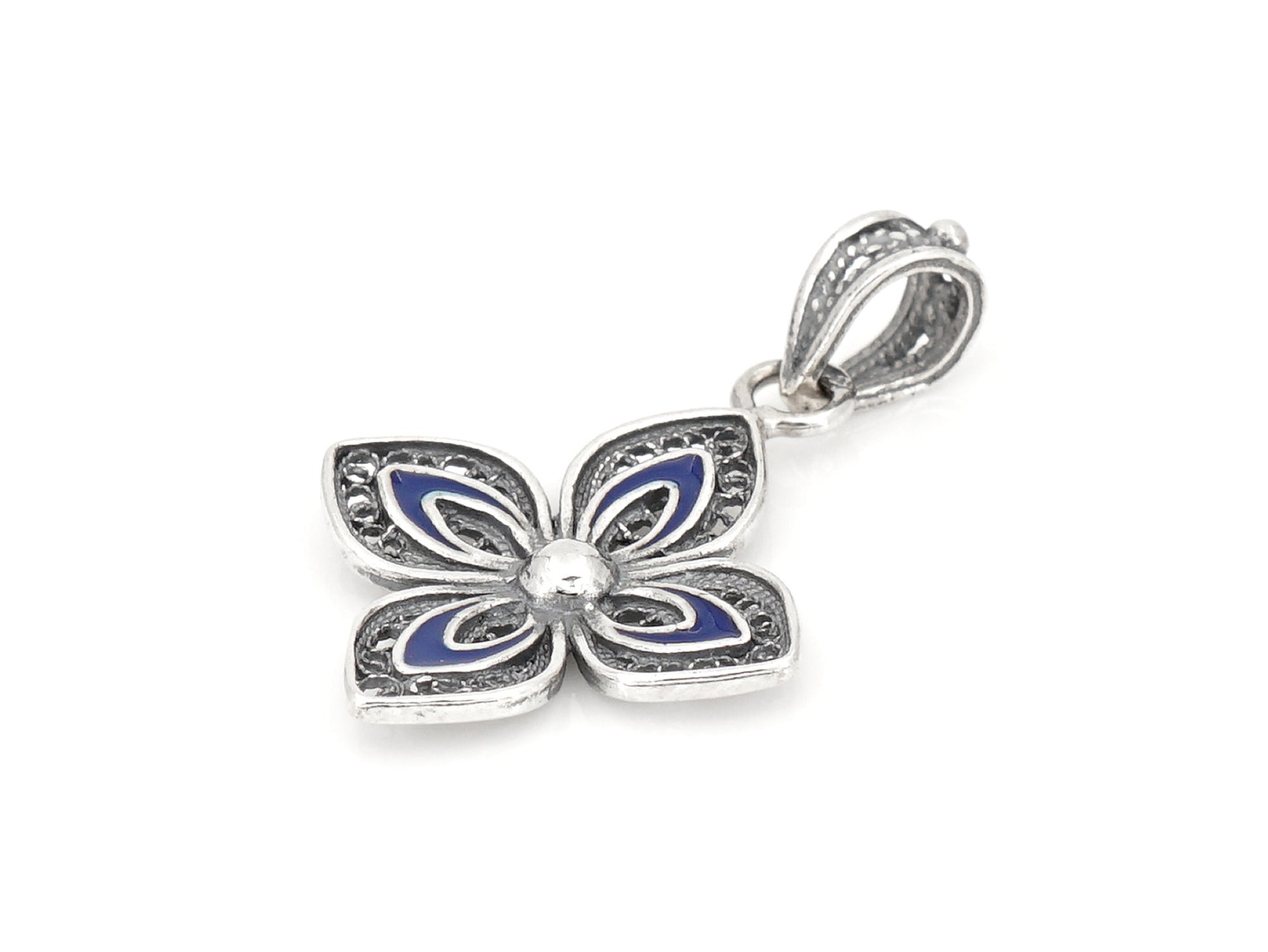 Medalha Flor Clássica com Esmalte, Filigrana Portuguesa, Prata de Lei 925 - Perspectiva