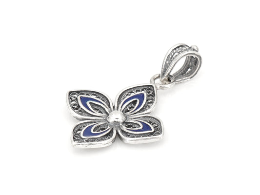 Medalha Flor Clássica com Esmalte, Filigrana Portuguesa, Prata de Lei 925 - Perspectiva