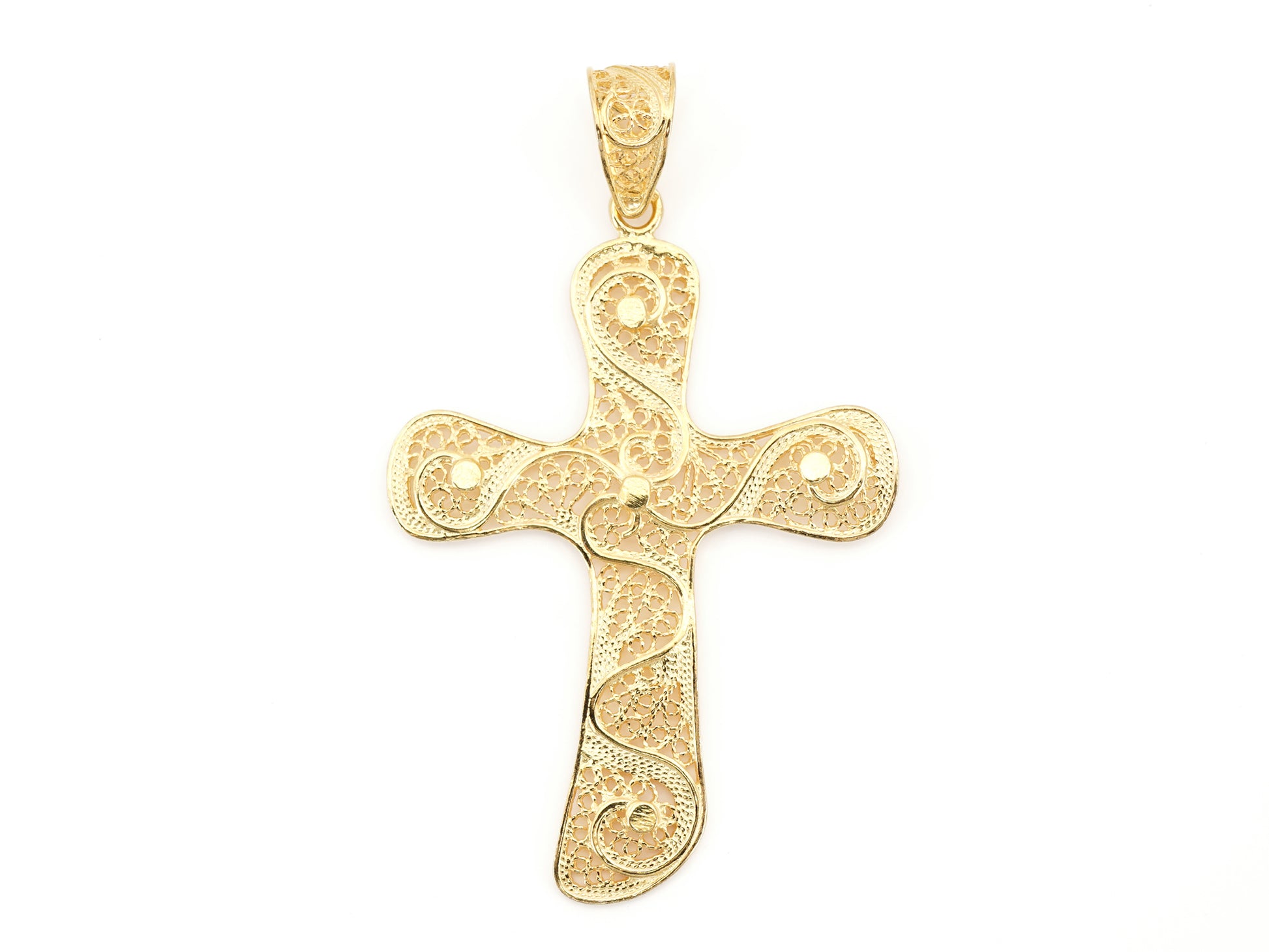 Medalha Cruz Extra Grande, Filigrana Portuguesa, Prata de Lei 925 Dourada - Vista de Frente