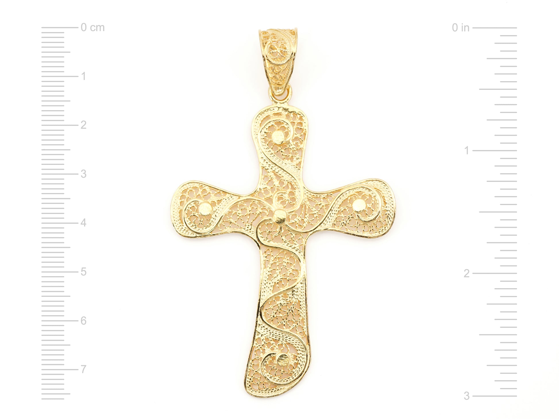 Medalha Cruz Extra Grande, Filigrana Portuguesa, Prata de Lei 925 Dourada - Medidas