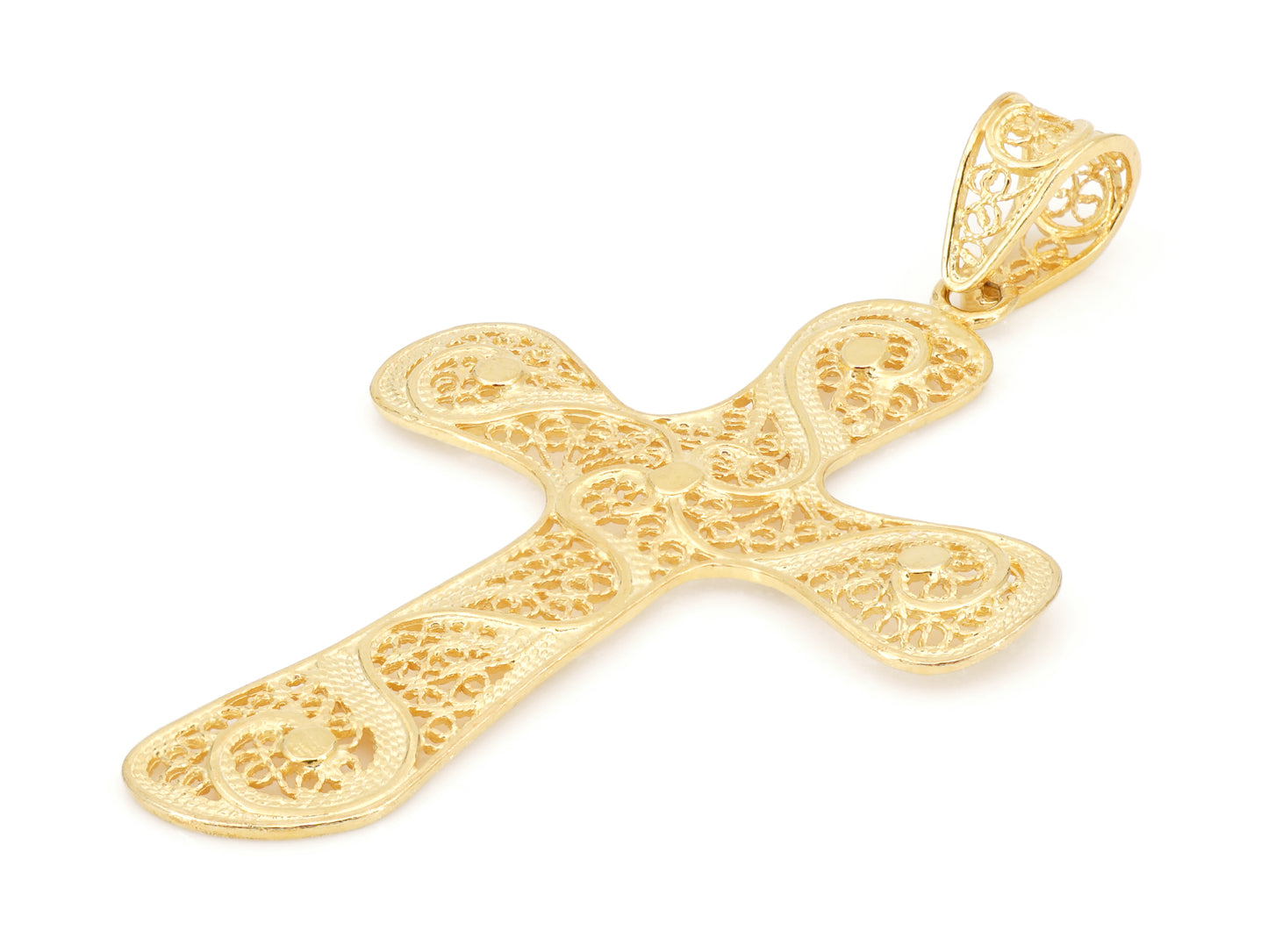 Medalha Cruz Extra Grande, Filigrana Portuguesa, Prata de Lei 925 Dourada - Perspectiva