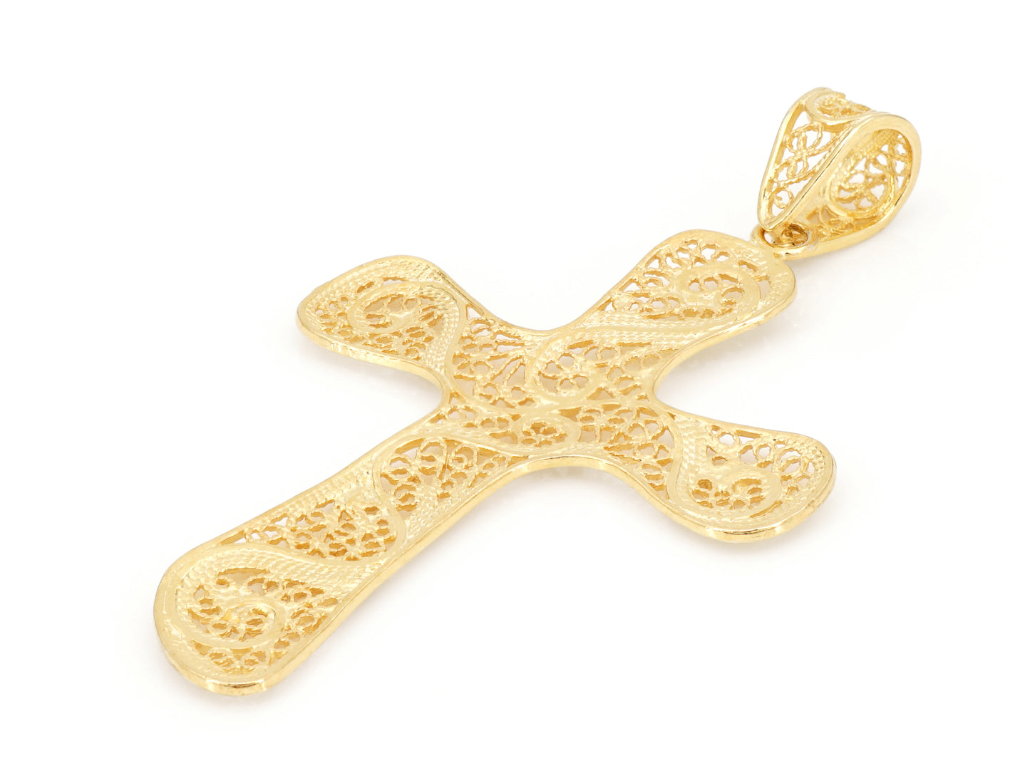 Medalha Cruz Extra Grande, Filigrana Portuguesa, Prata de Lei 925 Dourada - Vista de Trás