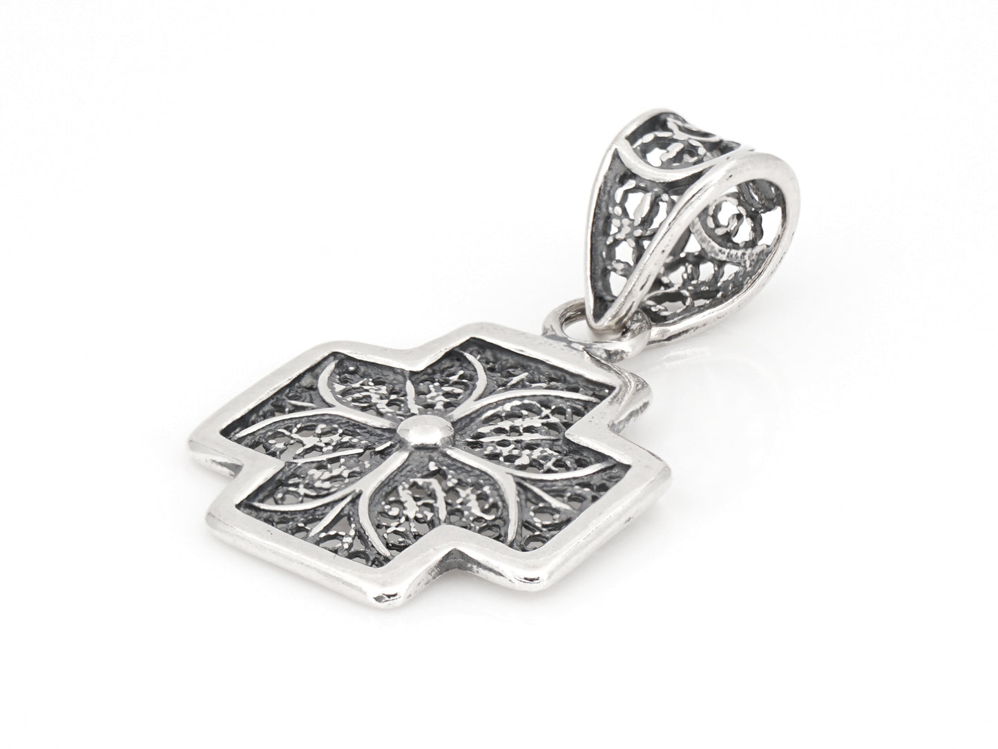 Medalha Cruz Pequena Quadrada, Filigrana Portuguesa, Prata de Lei 925 - Perspectiva