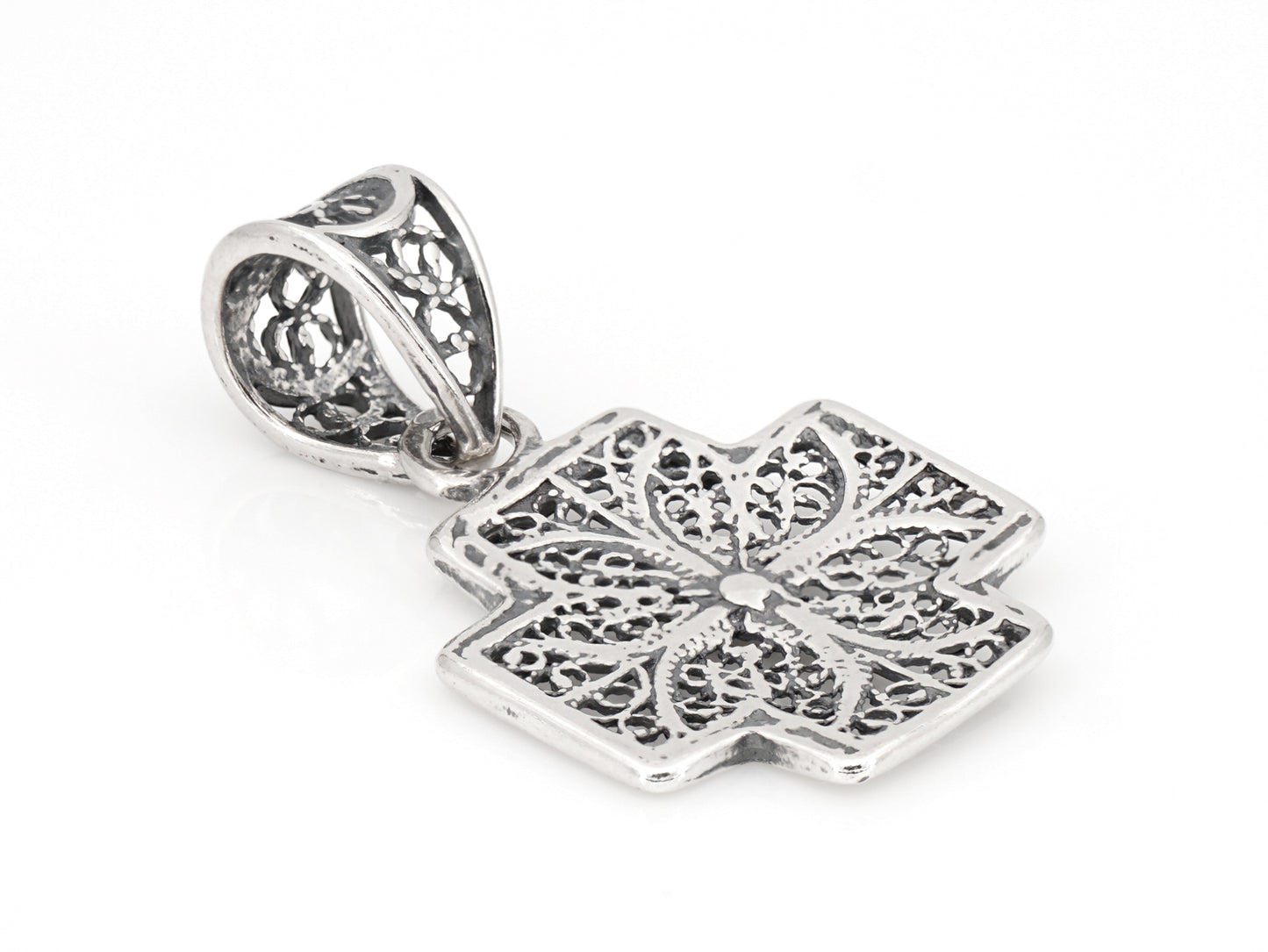 Medalha Cruz Pequena Quadrada, Filigrana Portuguesa, Prata de Lei 925 - Vista de Trás