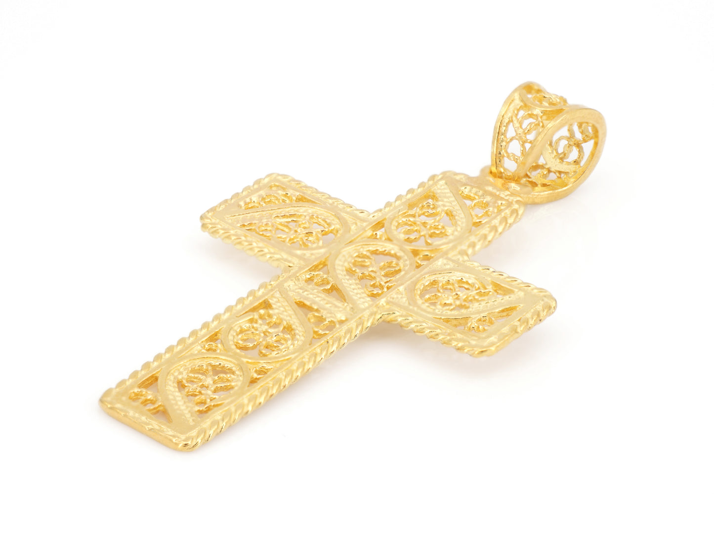 Medalha Cruz Rectangular, Filigrana Portuguesa, Prata de Lei 925 Dourada - Perspectiva