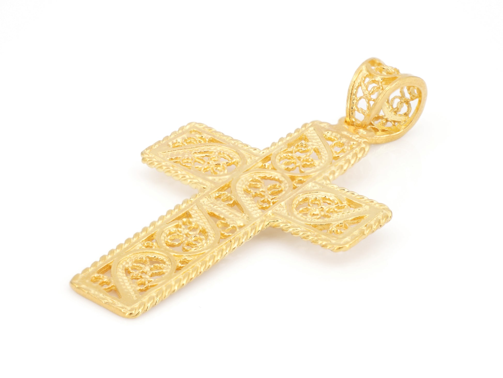 Medalha Cruz Rectangular, Filigrana Portuguesa, Prata de Lei 925 Dourada - Perspectiva