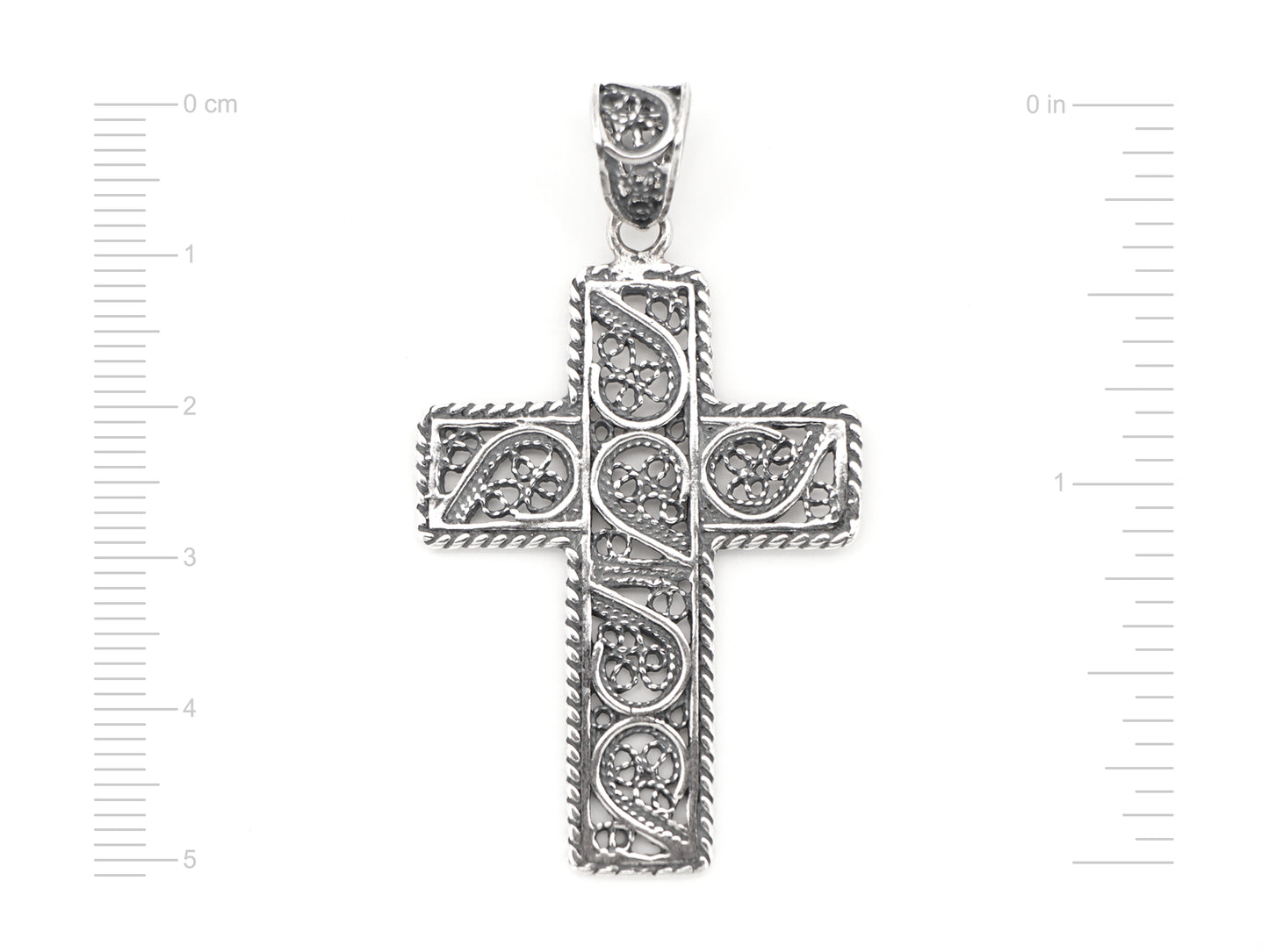 Medalha Cruz Rectangular, Filigrana Portuguesa, Prata de Lei 925 - Medidas