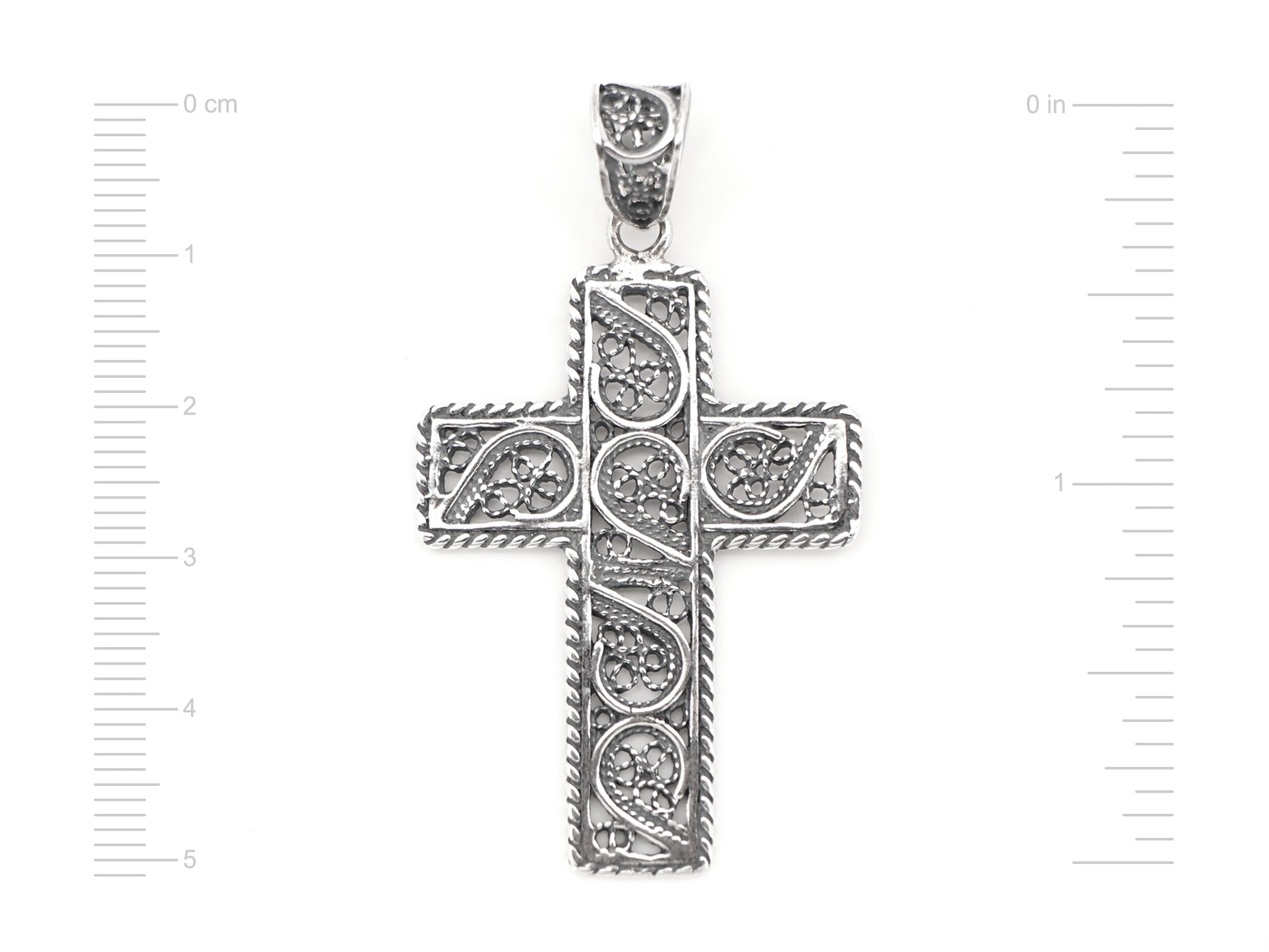 Medalha Cruz Rectangular, Filigrana Portuguesa, Prata de Lei 925 - Medidas