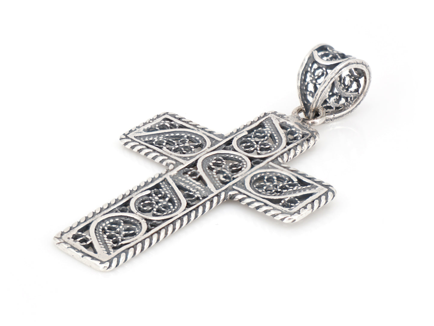 Medalha Cruz Rectangular, Filigrana Portuguesa, Prata de Lei 925 - Perspectiva