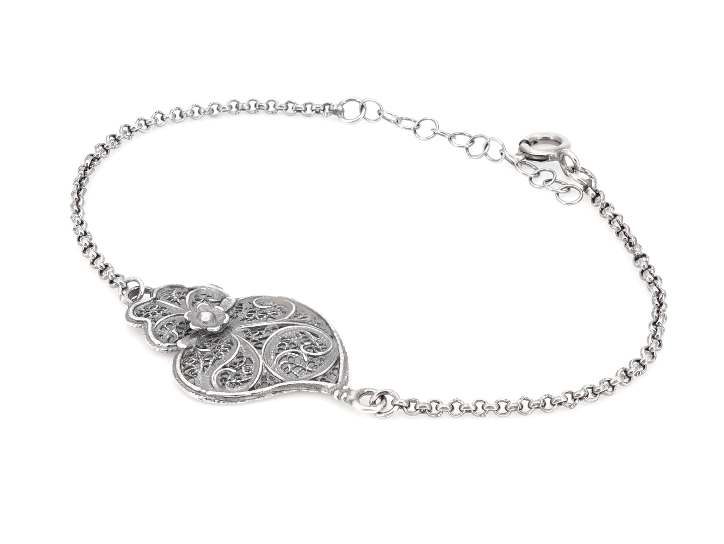 Pulseira com Coração de Viana, Filigrana Portuguesa, Prata de Lei 925