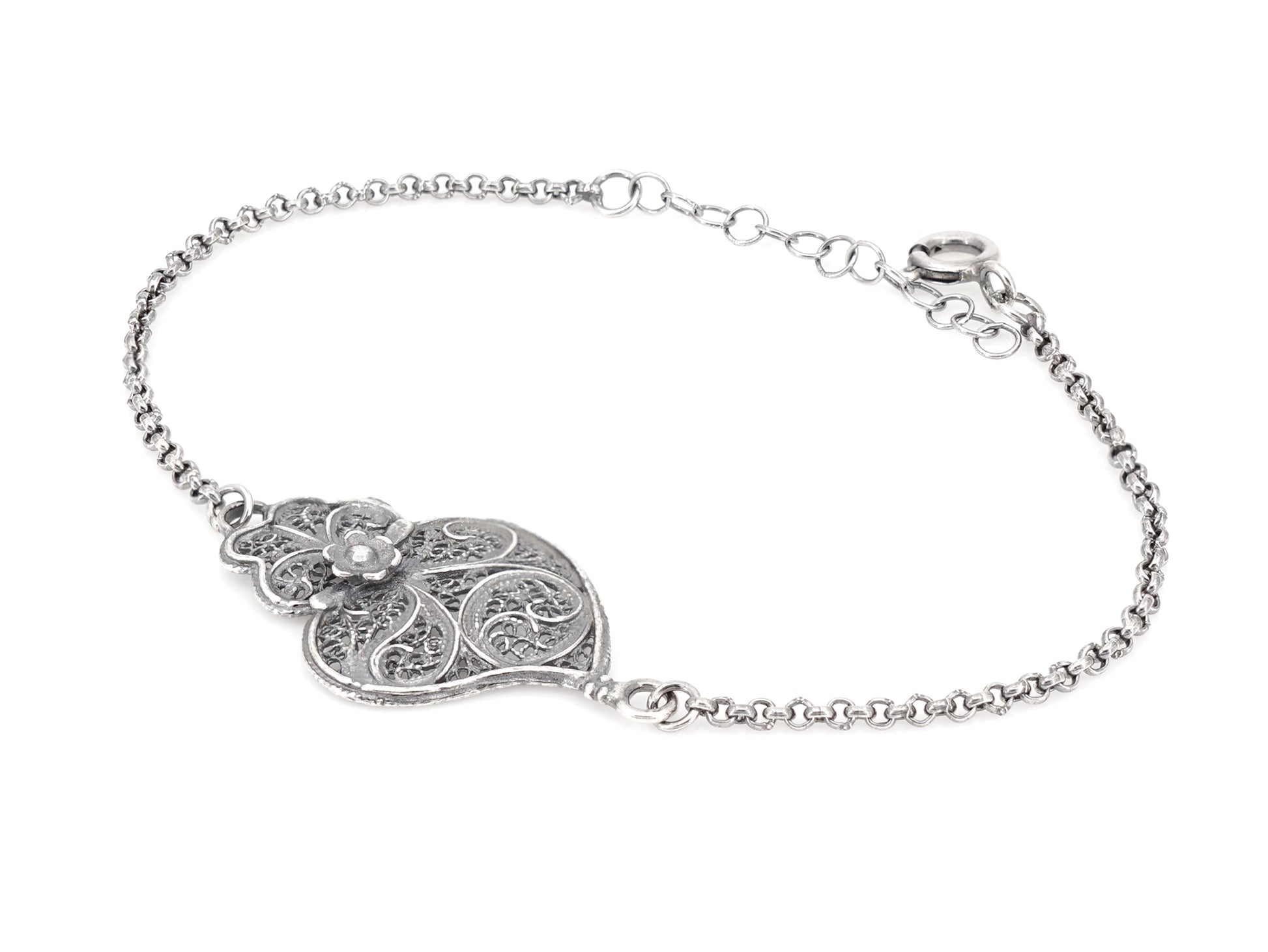 Pulseira com Coração de Viana, Filigrana Portuguesa, Prata de Lei 925