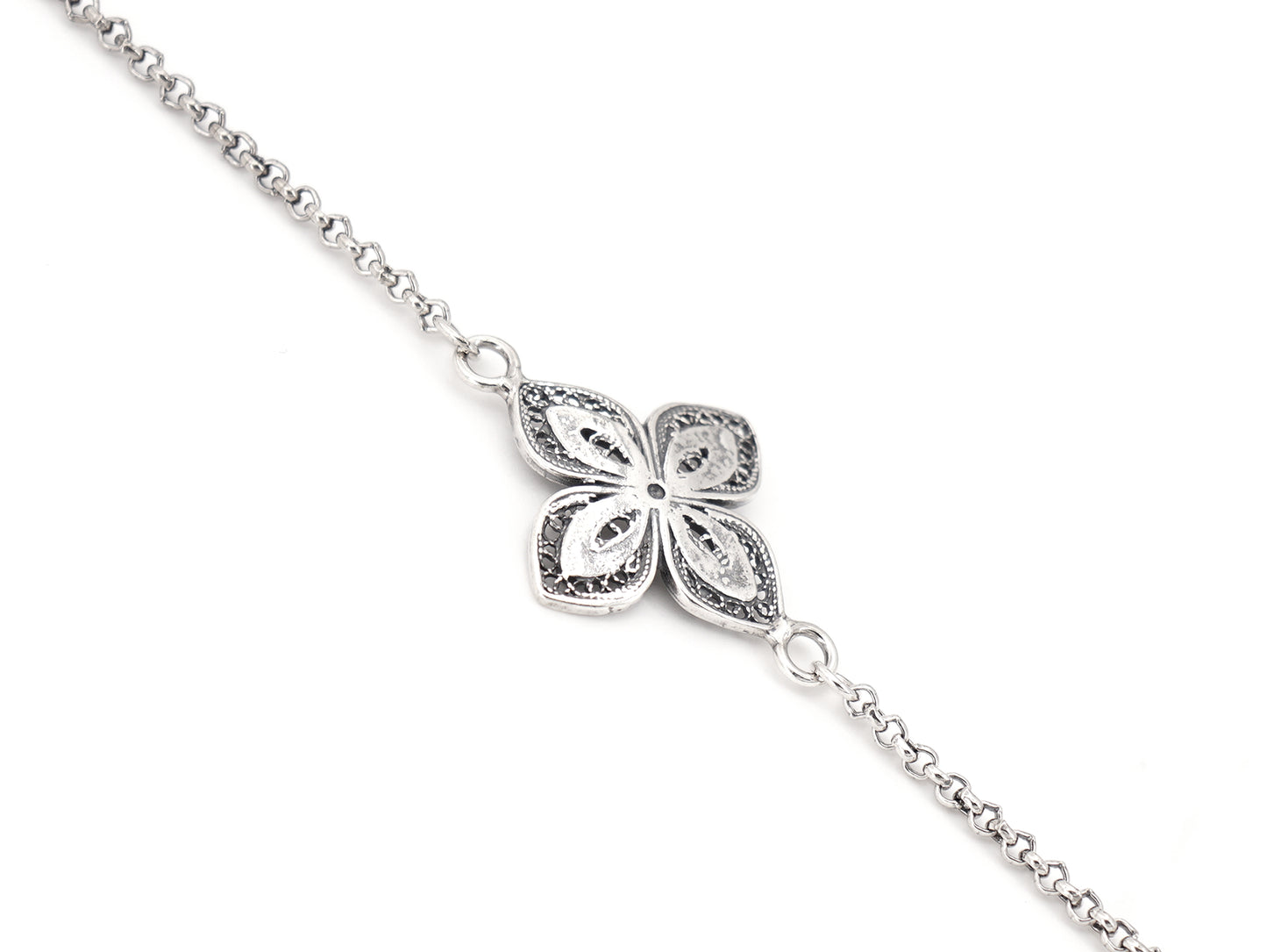 Pulseira Flor Clássica com Esmalte, Filigrana Portuguesa, Prata de Lei 925 - Perspectiva, Vista de Trás