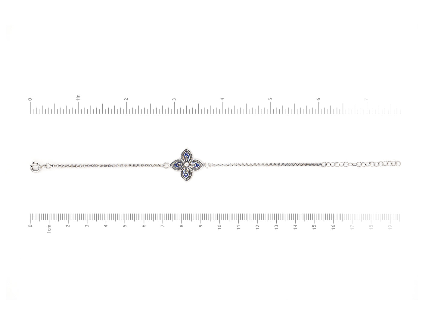 Pulseira Flor Clássica com Esmalte, Filigrana Portuguesa, Prata de Lei 925 - Medidas
