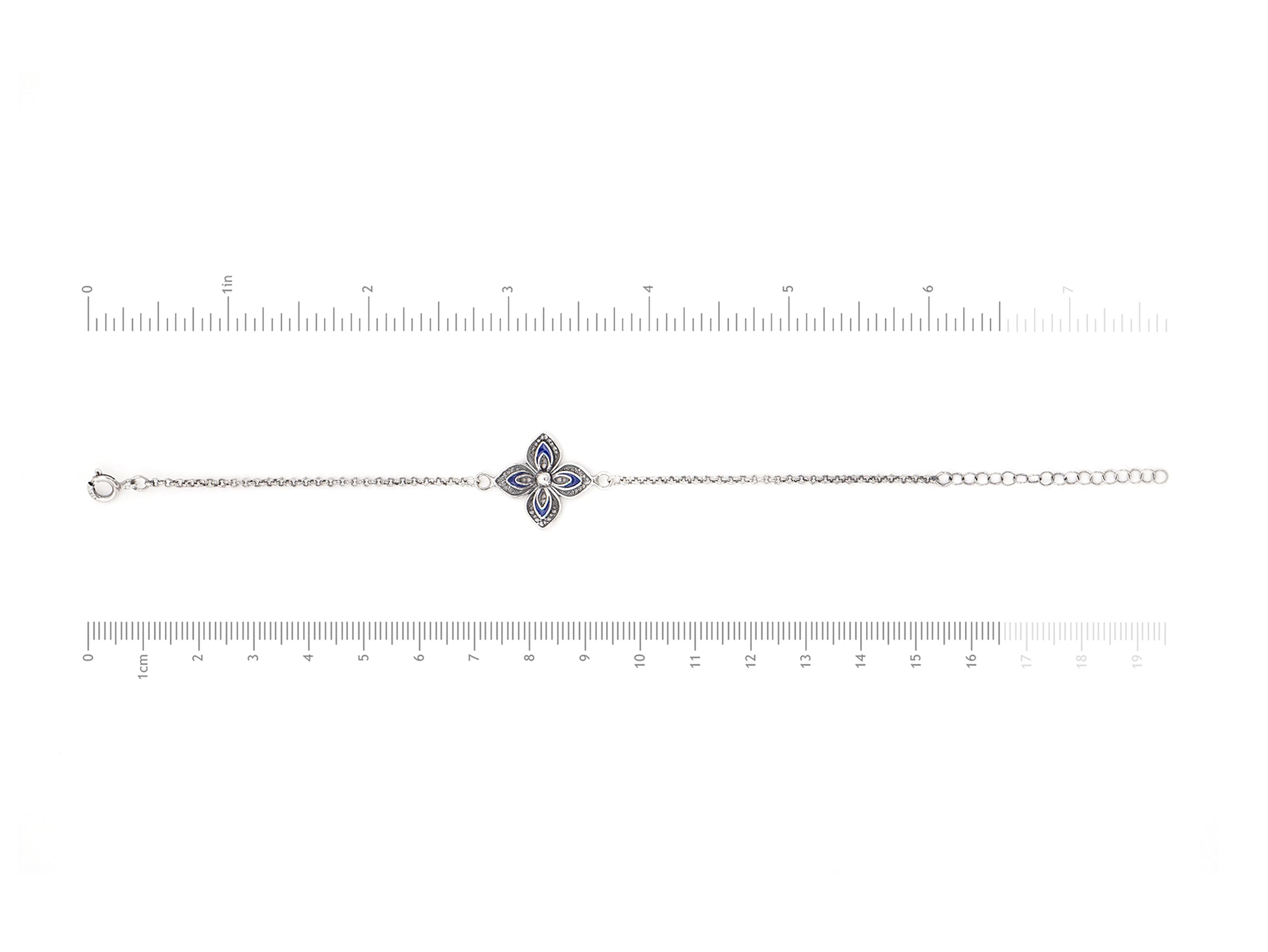 Pulseira Flor Clássica com Esmalte, Filigrana Portuguesa, Prata de Lei 925 - Medidas