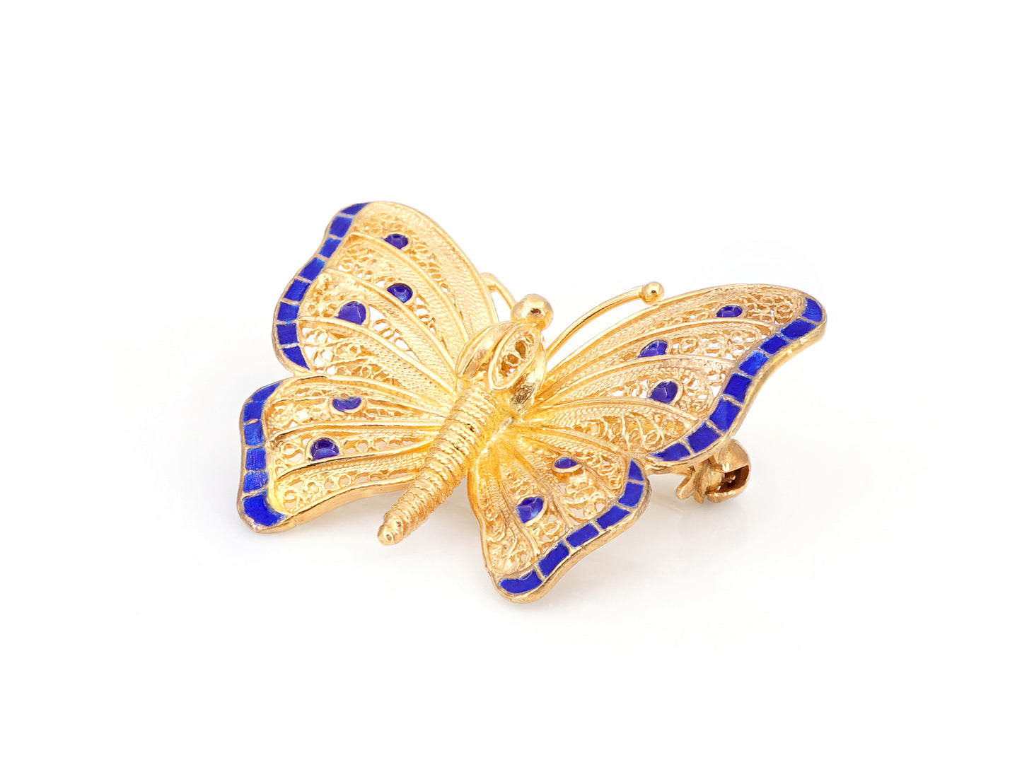 Alfinete Borboleta, Filigrana Portuguesa, Prata de Lei 925 Dourada