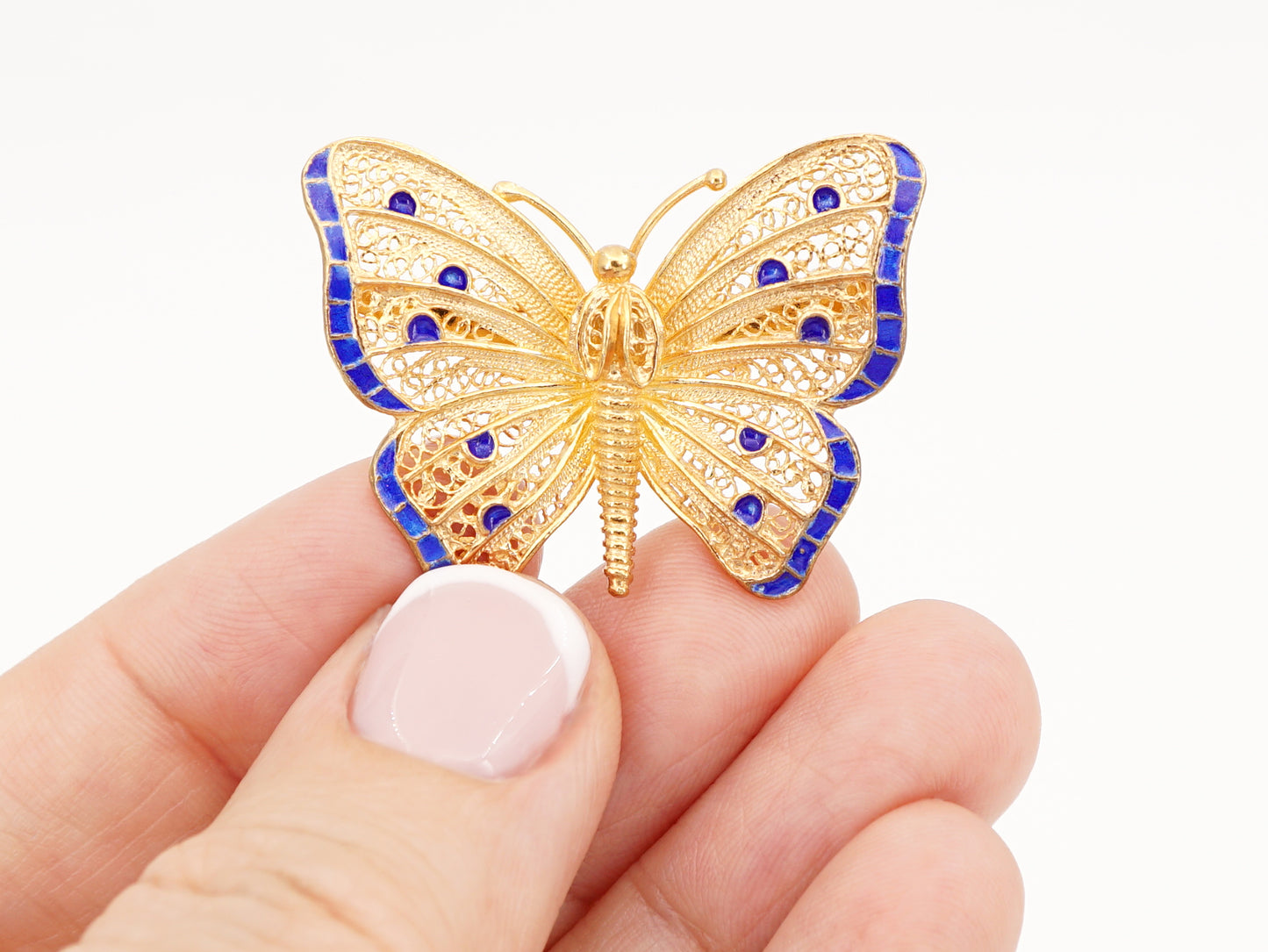 Alfinete Borboleta, Filigrana Portuguesa, Prata de Lei 925 Dourada - Pormenor na Mão