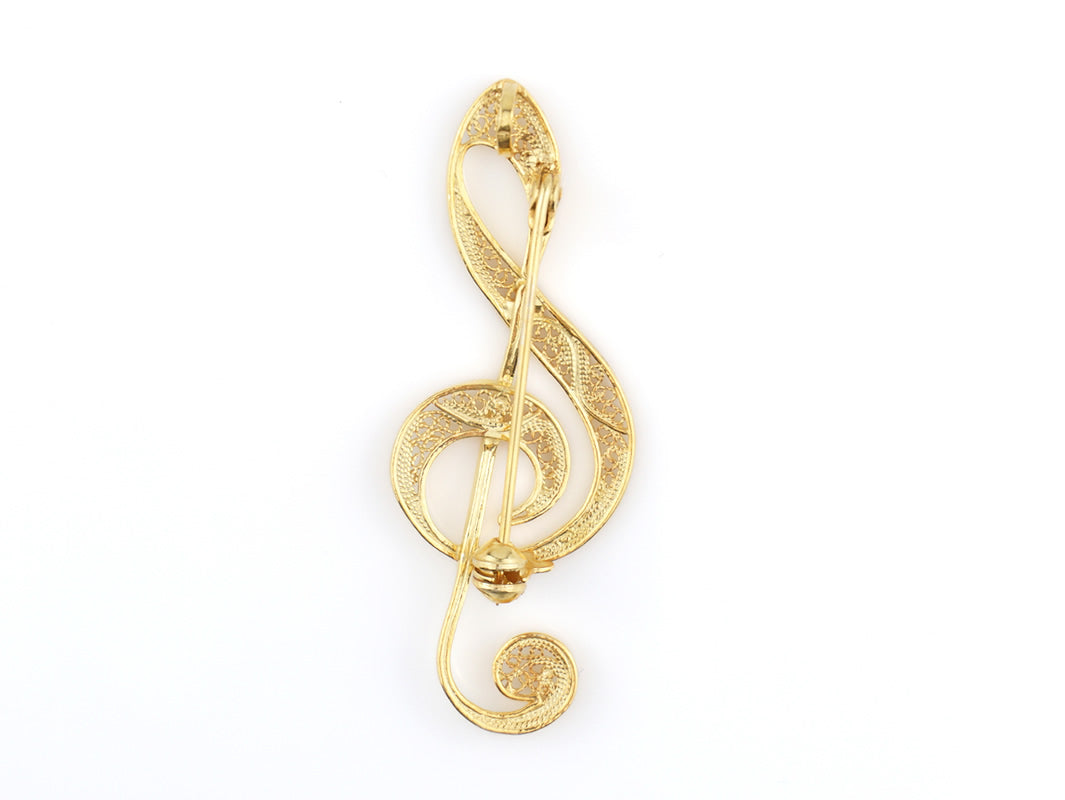 Alfinete Clave de Sol, Filigrana Portuguesa, Prata de Lei 925 Dourada - Vista de Trás