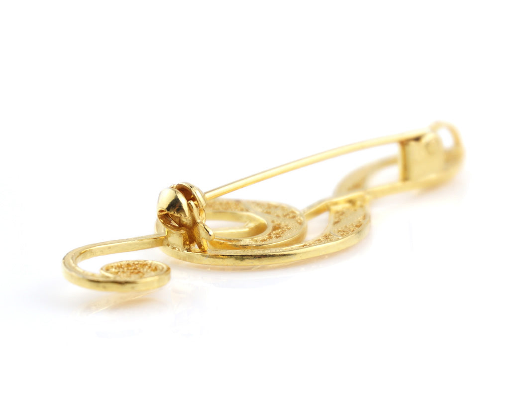 Alfinete Clave de Sol, Filigrana Portuguesa, Prata de Lei 925 Dourada - Perspectiva, Vista de Trás