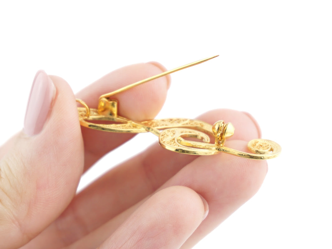 Alfinete Clave de Sol, Filigrana Portuguesa, Prata de Lei 925 Dourada - Pormenor Vista de Trás