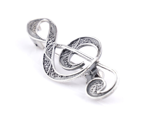 Alfinete Clave de Sol, Filigrana Portuguesa, Prata de Lei 925