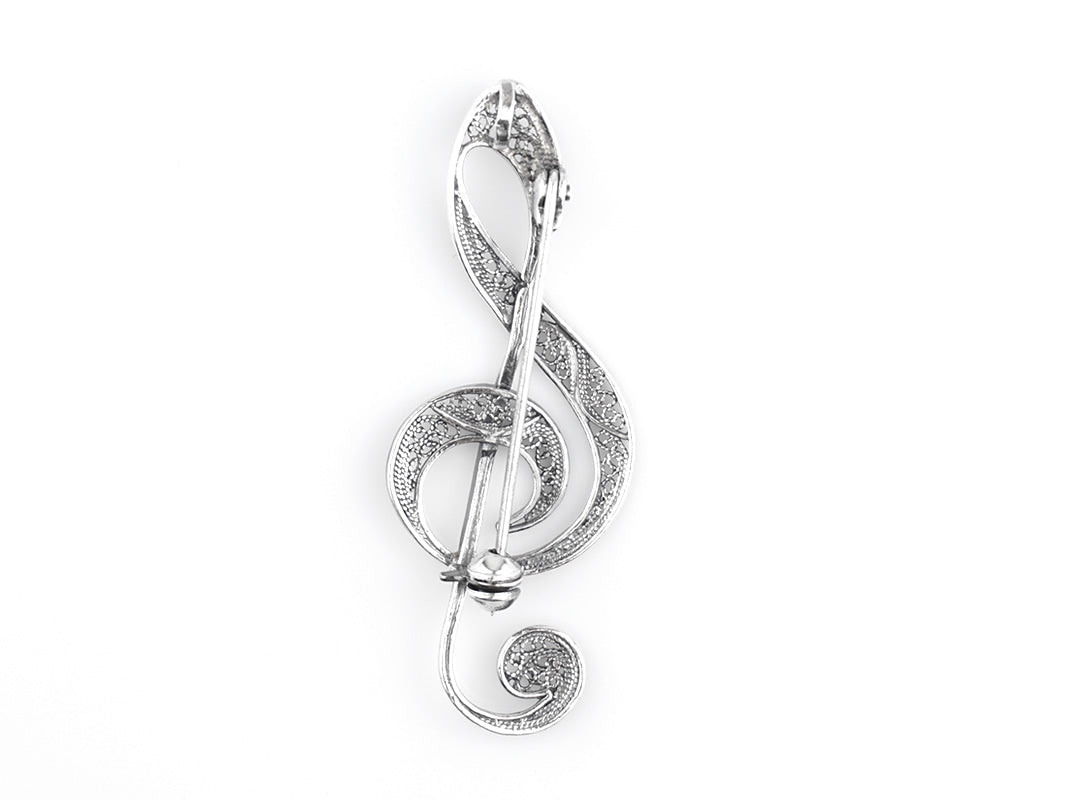 Alfinete Clave de Sol, Filigrana Portuguesa, Prata de Lei 925 - Vista de Trás