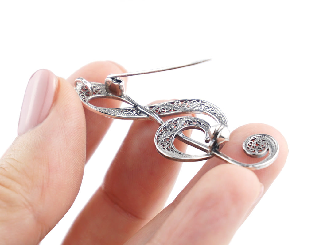 Alfinete Clave de Sol, Filigrana Portuguesa, Prata de Lei 925 - Pormenor, Vista de Trás