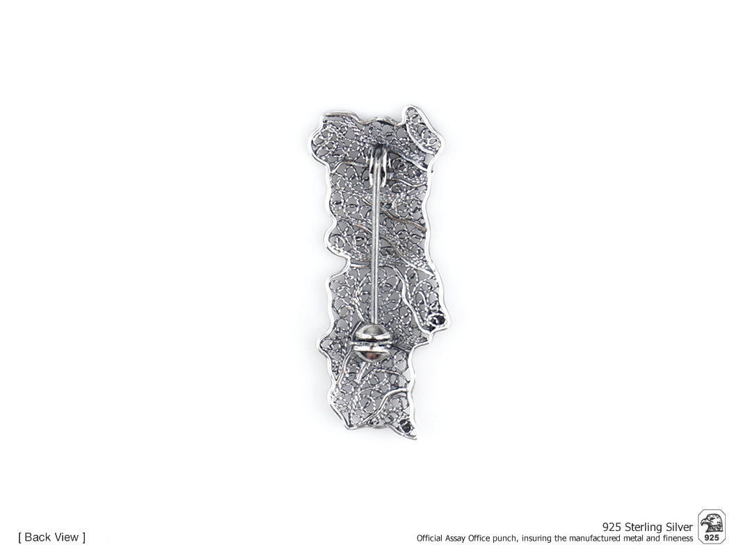 Alfinete Mapa de Portugal, Filigrana Portuguesa, Prata de Lei 925 - Vista de Trás