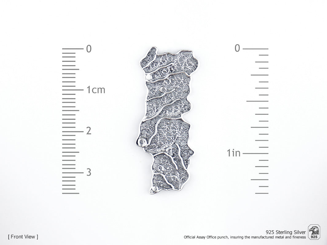 Alfinete Mapa de Portugal, Filigrana Portuguesa, Prata de Lei 925 - Medidas
