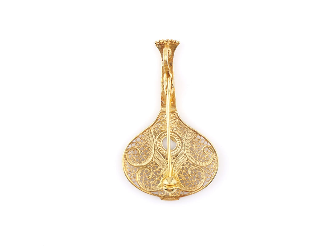 Alfinete Fado Guitarra Portuguesa, Filigrana Portuguesa, Prata de Lei 925 Dourada - Vista de Trás