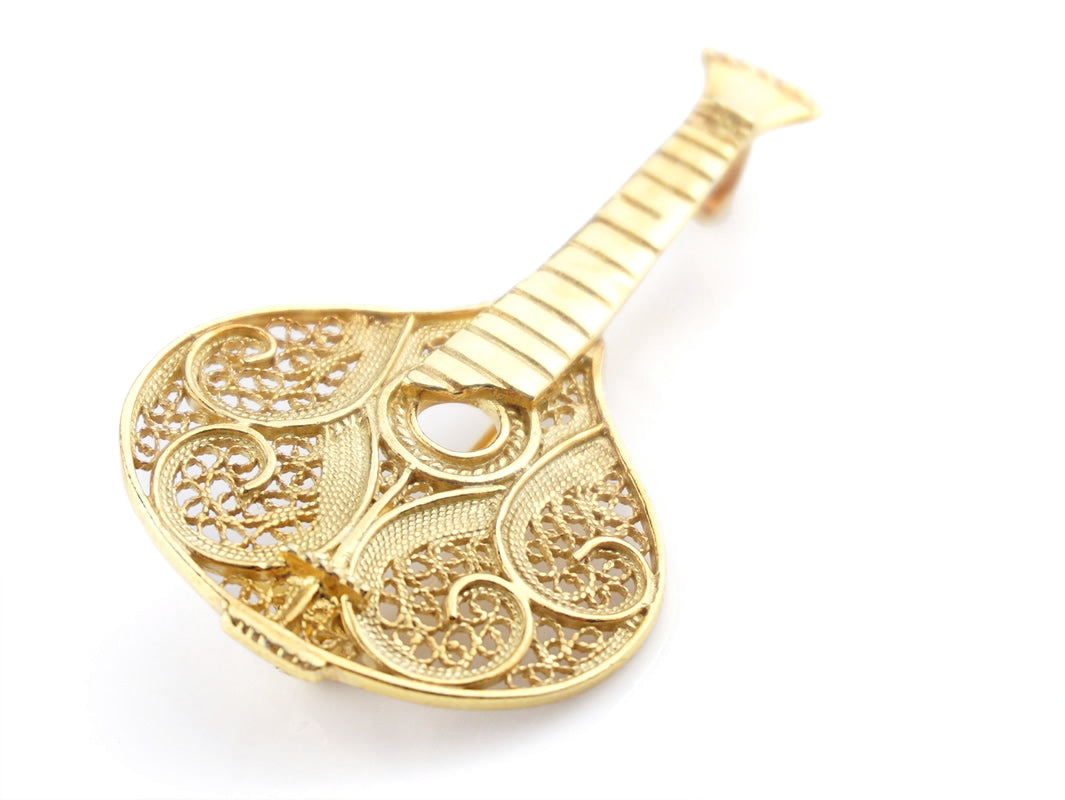 Alfinete Fado Guitarra Portuguesa, Filigrana Portuguesa, Prata de Lei 925 Dourada