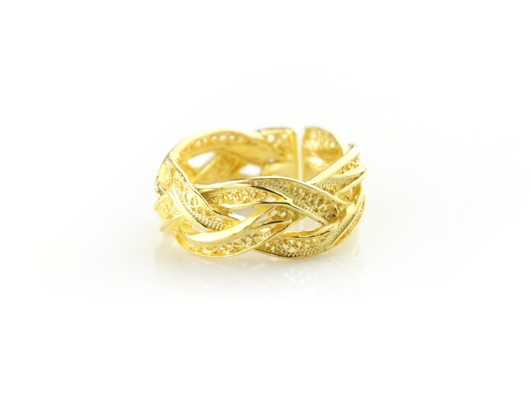 Anel Entrançado ajustável, Filigrana Portuguesa, Prata Dourada 925