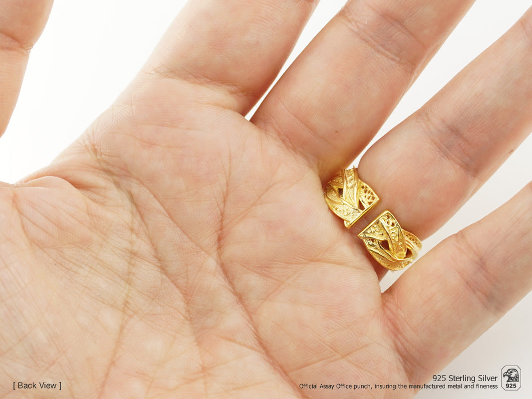 Anel Entrançado ajustável, Filigrana Portuguesa, Prata Dourada 925 - Pormenor Vista de Trás