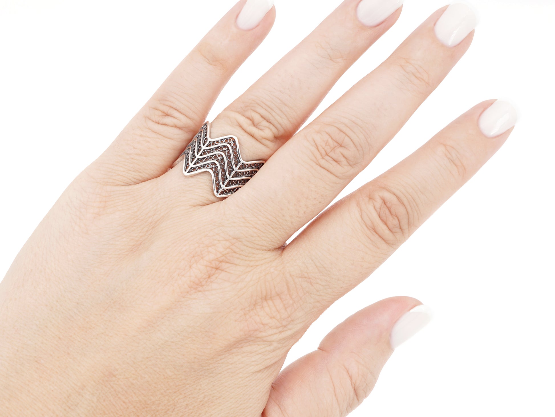 Argent 925 Bague Zag Argent Bague Réglable En Zigzag, En Filigrane