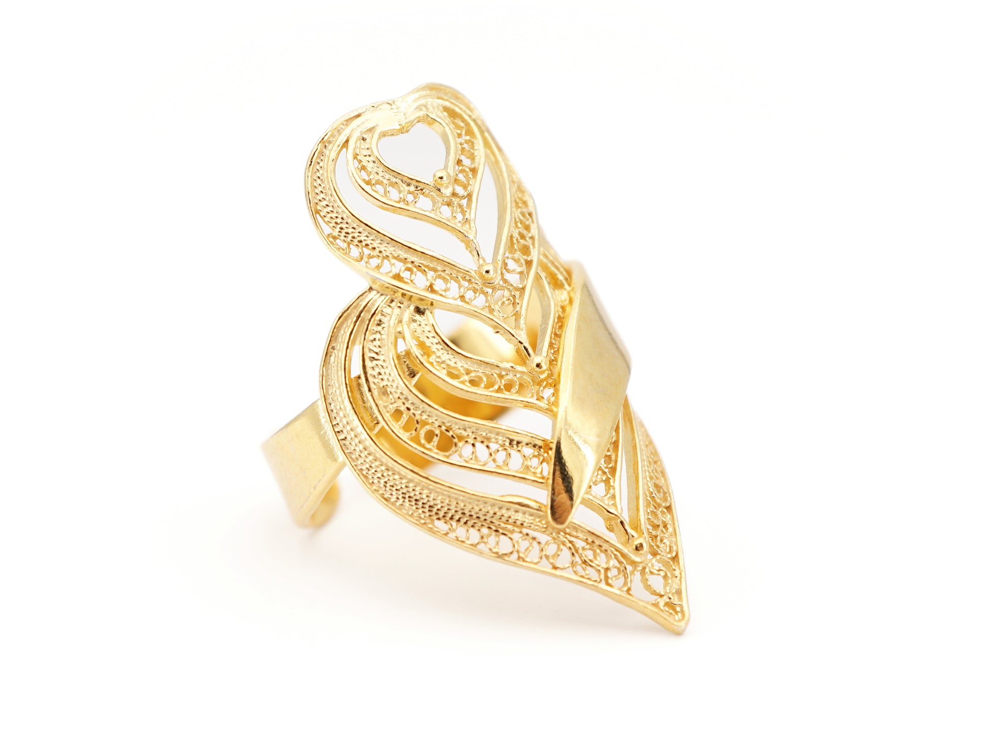 Anel Coração de Viana Camadas, Filigrana Portuguesa, Prata de Lei 925 Dourada
