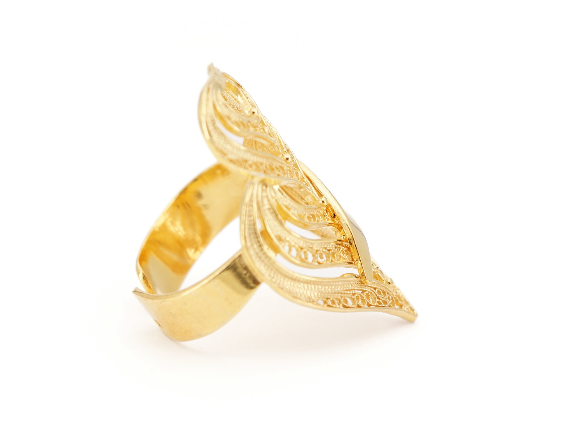 Anel Coração de Viana Camadas, Filigrana Portuguesa, Prata de Lei 925 Dourada - Vista Lateral