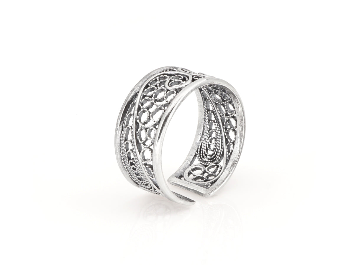 Adjustable Ring, Portuguese Filigree, 925 Sterling Silver