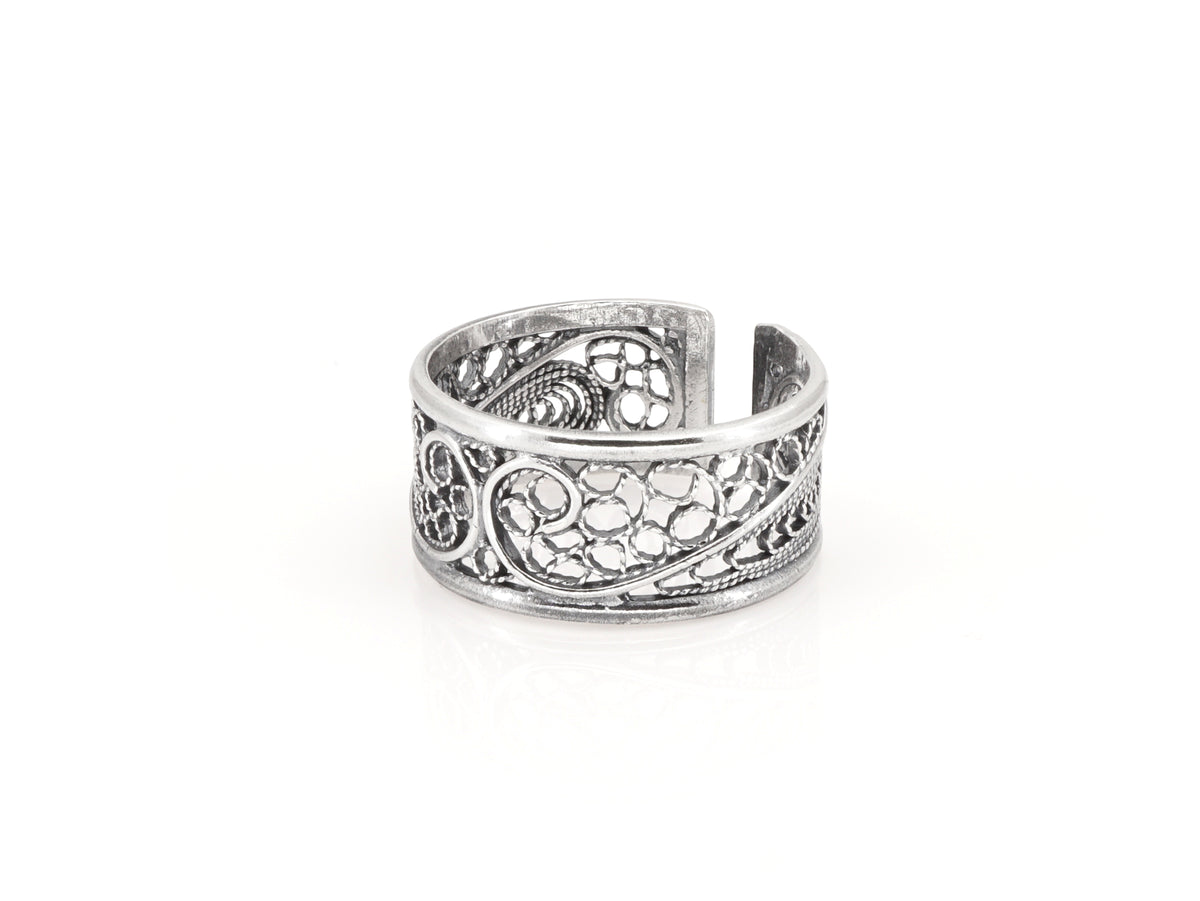 Adjustable Ring, Portuguese Filigree, 925 Sterling Silver