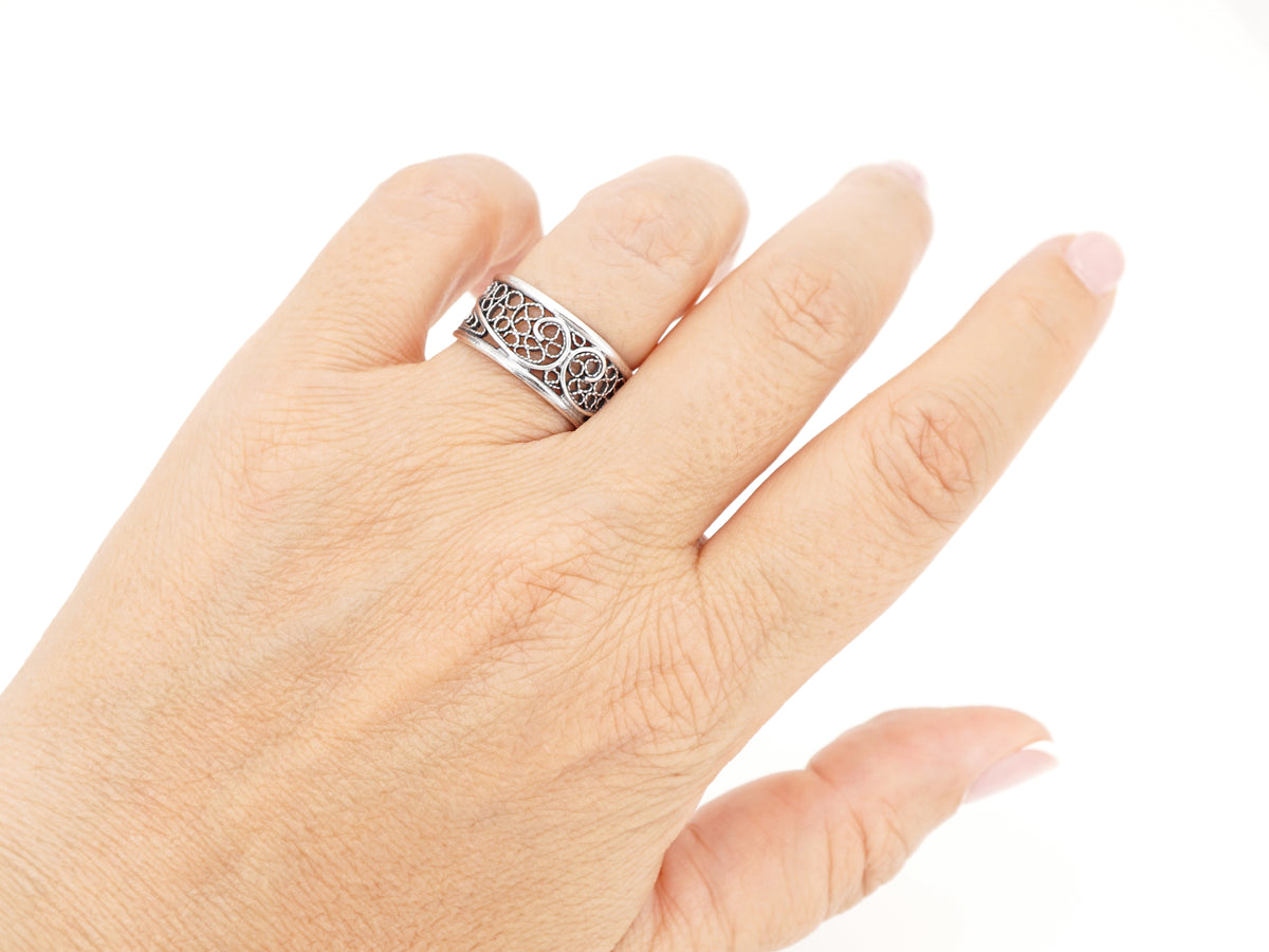 Adjustable Ring, Portuguese Filigree, 925 Sterling Silver