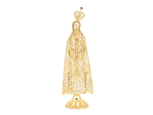 Nossa Senhora de Fátima, Filigrana Portuguesa, Prata de Lei 925 Dourada - Vista de frente