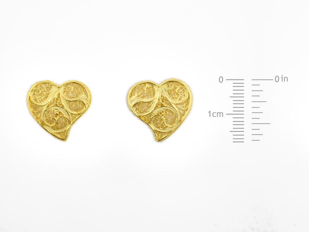 Botões de Punho Coração Tradicional, Filigrana Portuguesa, Prata de Lei 925 Dourada - Medidas