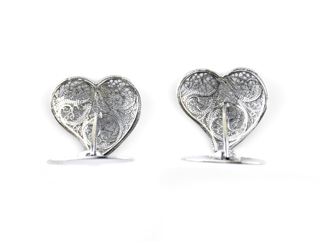 Botões de Punho Coração Tradicional, Filigrana Portuguesa, Prata de Lei 925 - Vista de topo