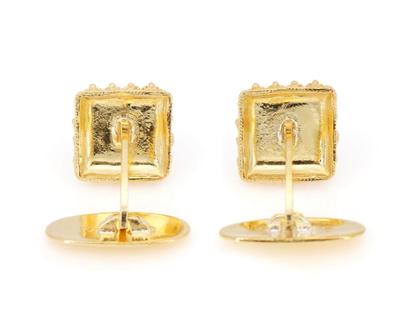 Botões de Punho Caramujos Quadrados, Filigrana Portuguesa, Prata de Lei 925 Dourada - Vista de trás