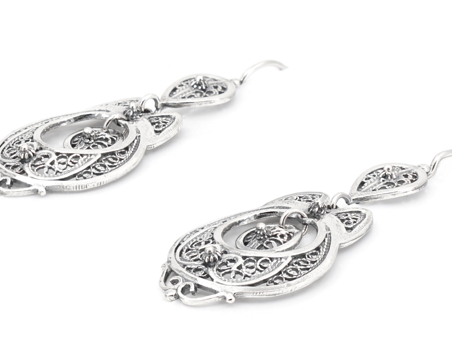 Brincos Vianense Pequenos, Filigrana Portuguesa, Prata de Lei 925 - Perspectiva, Vista de Frente