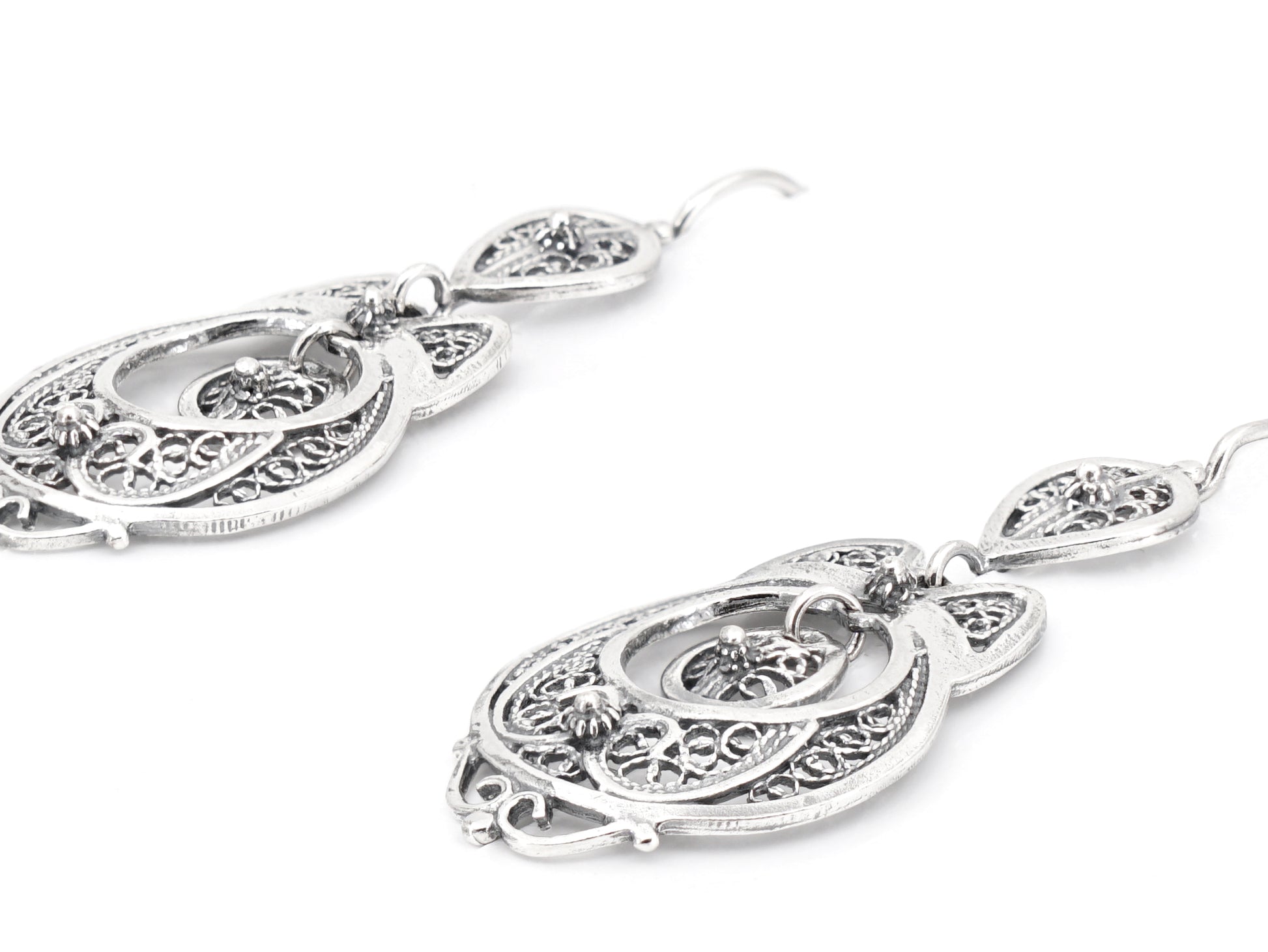 Brincos Vianense Pequenos, Filigrana Portuguesa, Prata de Lei 925 - Perspectiva, Vista de Frente