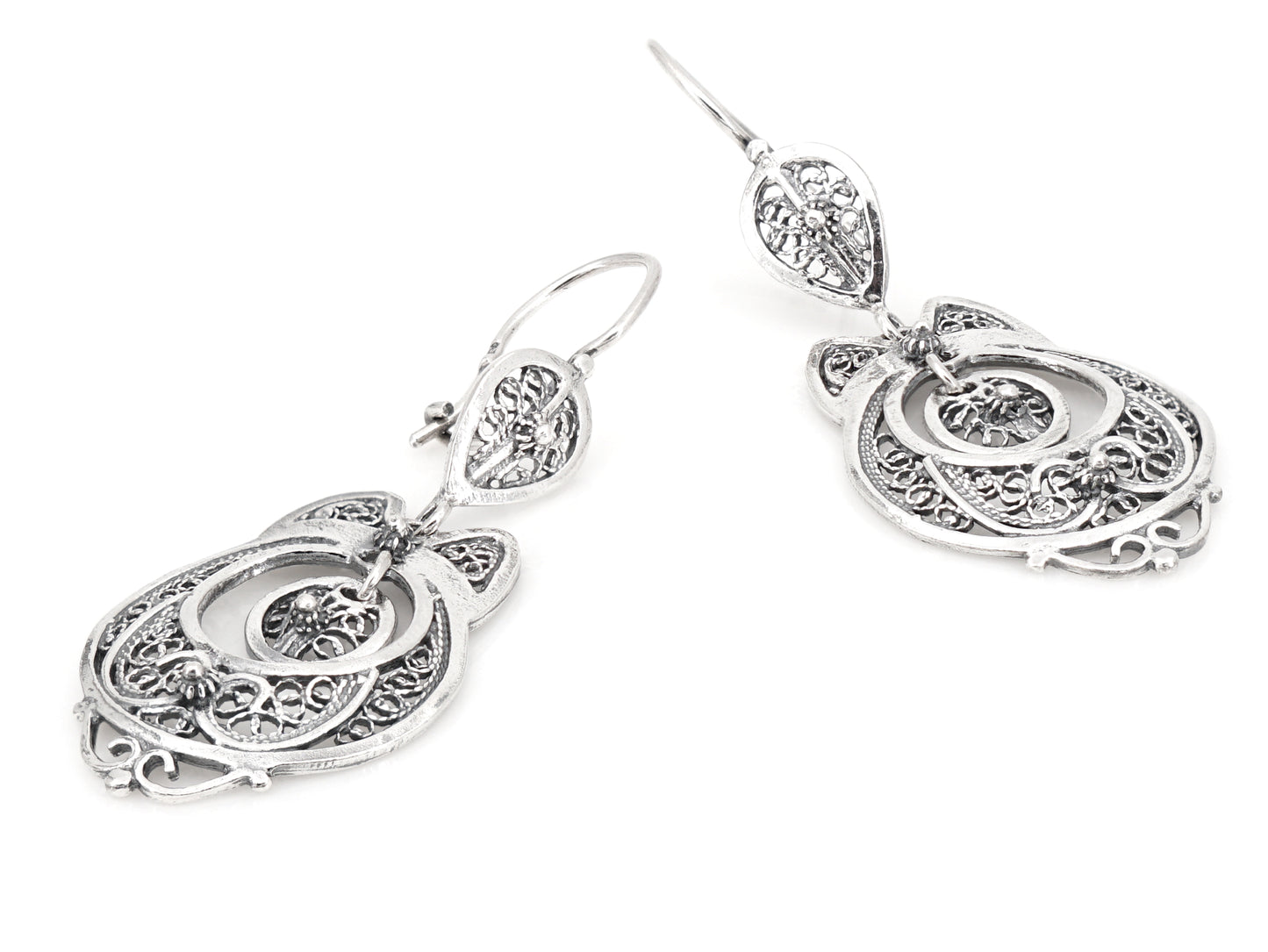 Brincos Vianense Pequenos, Filigrana Portuguesa, Prata de Lei 925 - Perspectiva, Vista de Frente